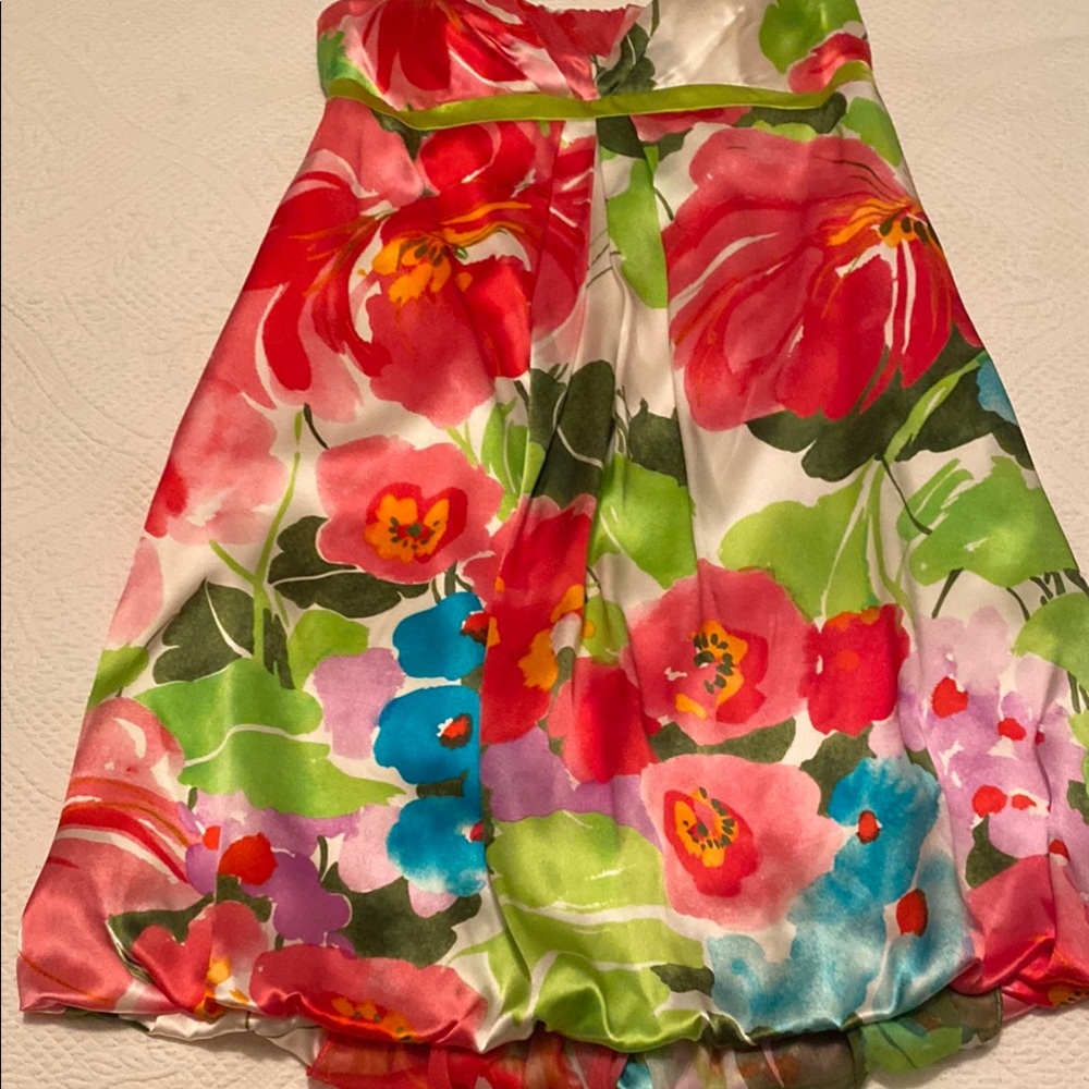 Floral Strapless Silk Dress